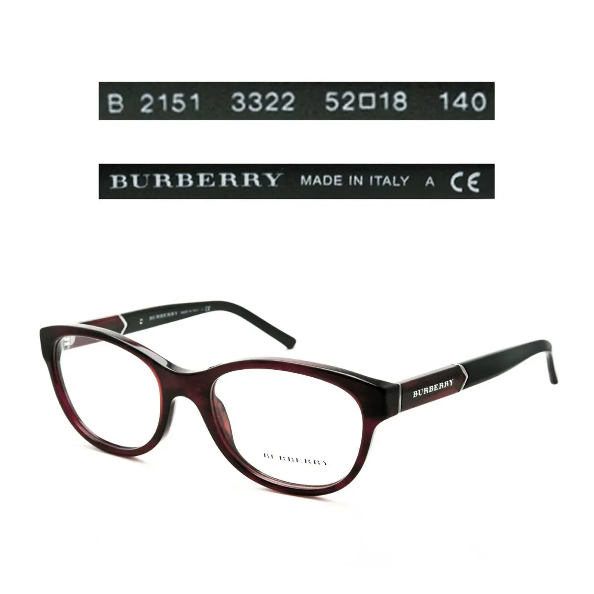 Burberry B 2151 3322 Eyeglasses 52/18/140 Made in Italy