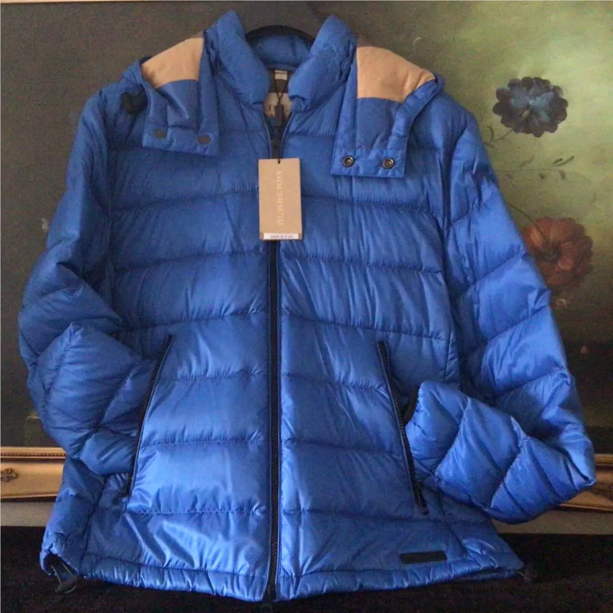 Burberry Brit Men`s Down Detachable Hood Packaway Coat Jacket Garment Bag L