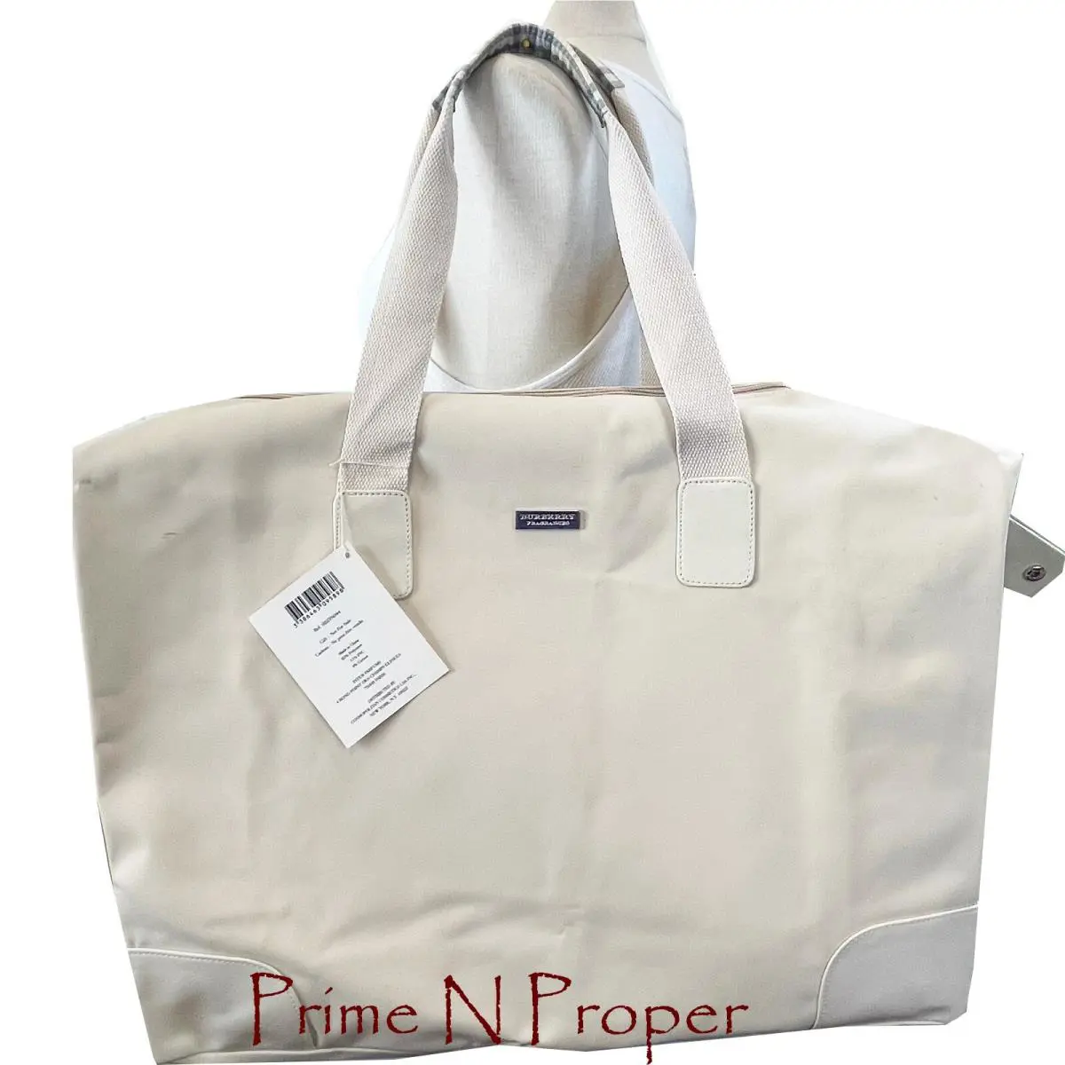 Vintage Burberry Fragrance White Duffle Tote Bag Keepall Novacheck Trim