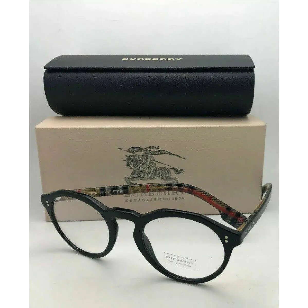 Burberry Eyeglasses B 4280 3773/1W 50-22 145 Black on Plaid Frames with Case