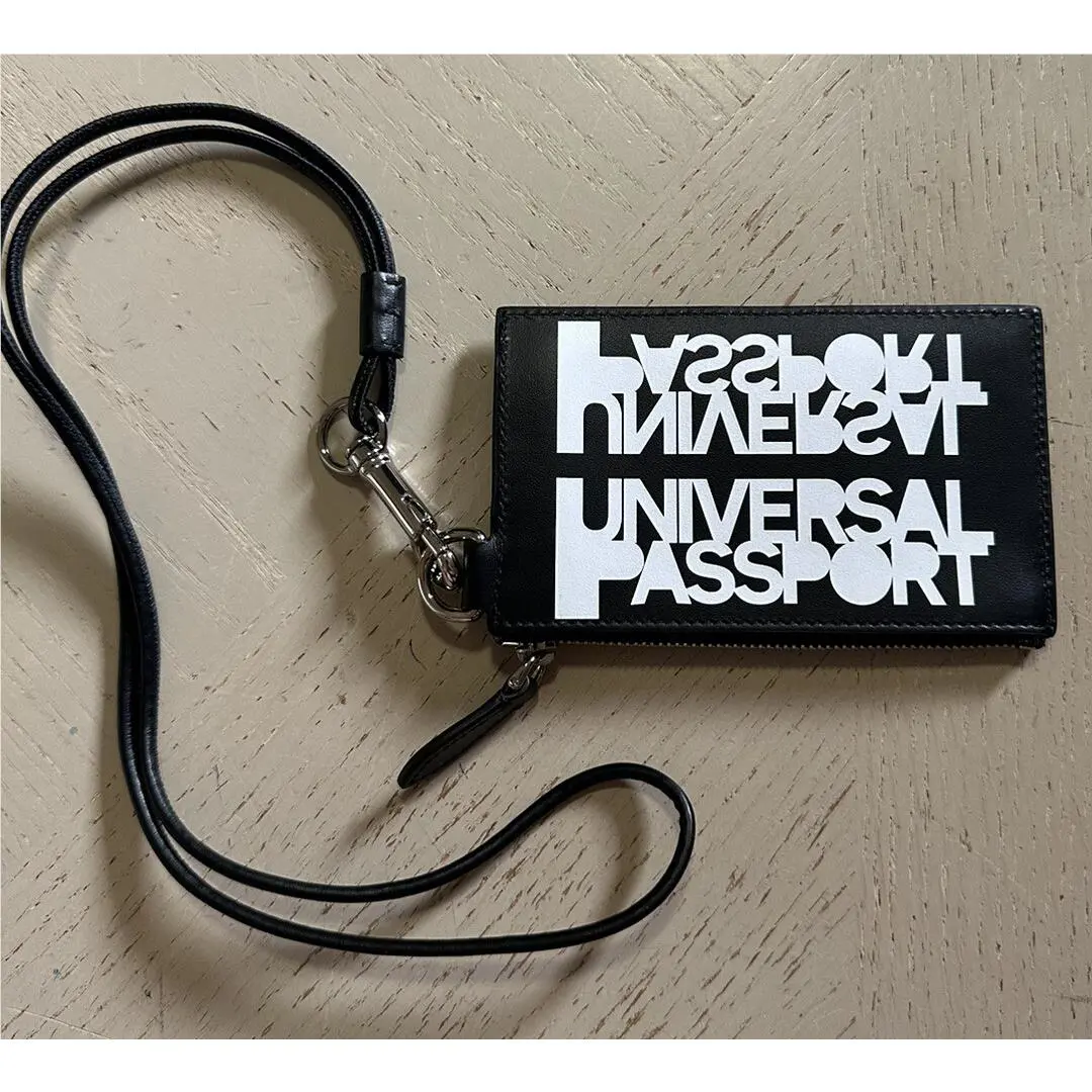 Burberry Slogan Print Leather Card Case Lanyard Black Italy