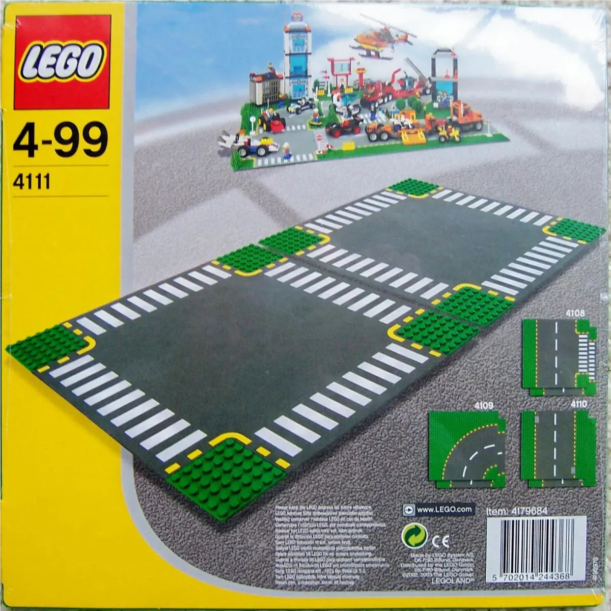 Lego Town City 4111 Cross Road Plates Intersection Baseplate Green 6-Stud