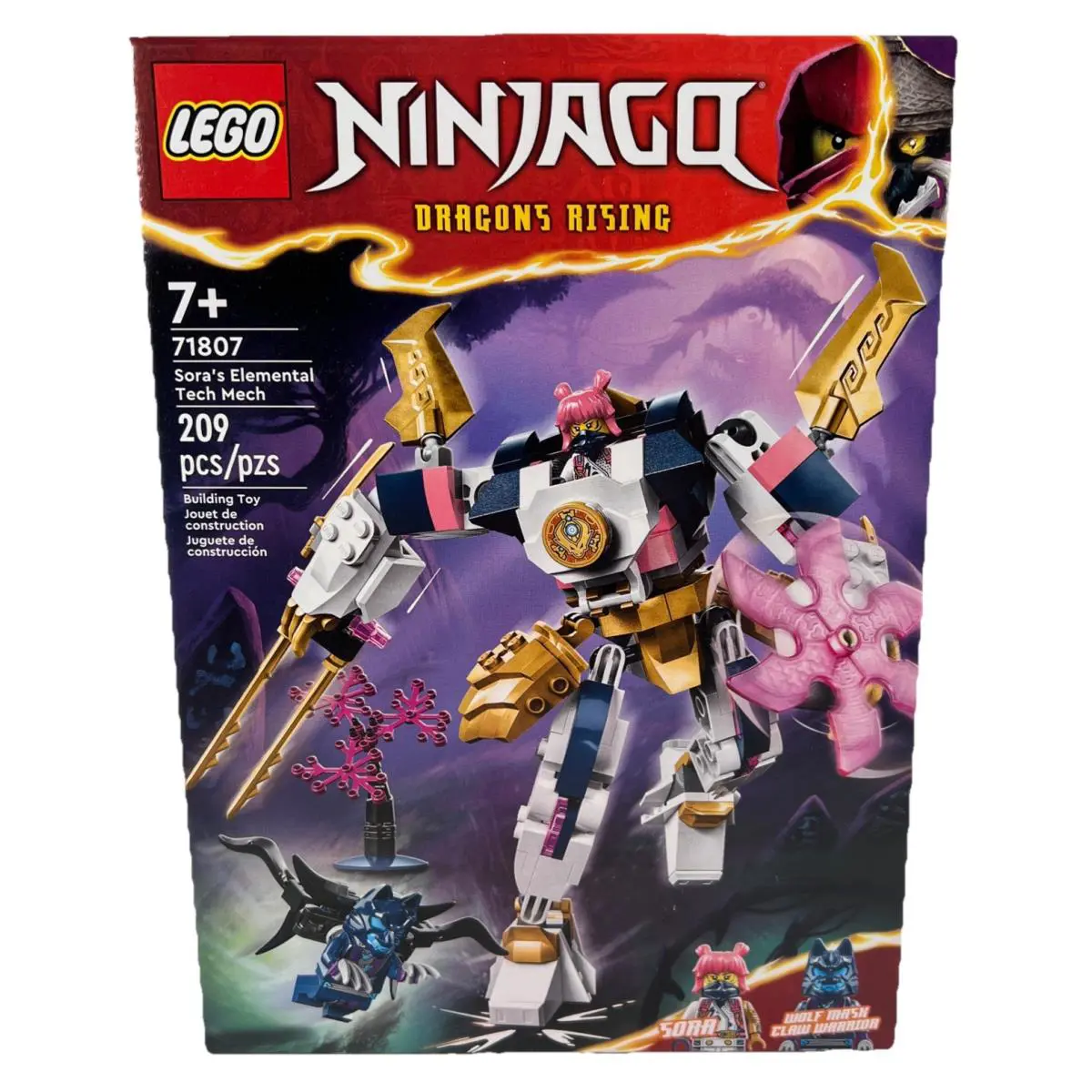 Lego Ninjago: Sora`s Elemental Tech Mech Set 71807 Battle Wolf Mask Claw Warrior