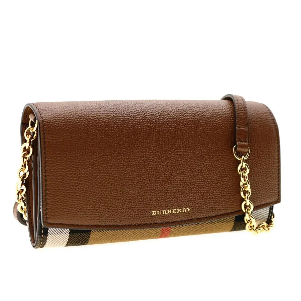 Burberry Henley Chain Crossbody Check Canvas Tan Brown