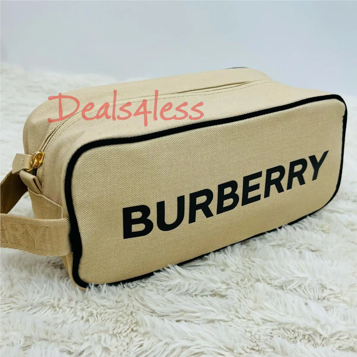 Burberry Pouch Travel Dopp Kit Shaving Bag Train Case Logo Tan Beige Large