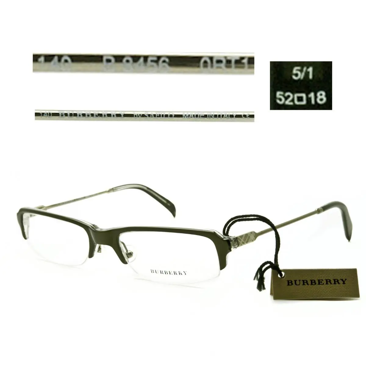 Burberry B 8456 0RT1 Half-rimless 52/18/140 Eyeglasses Made Italy