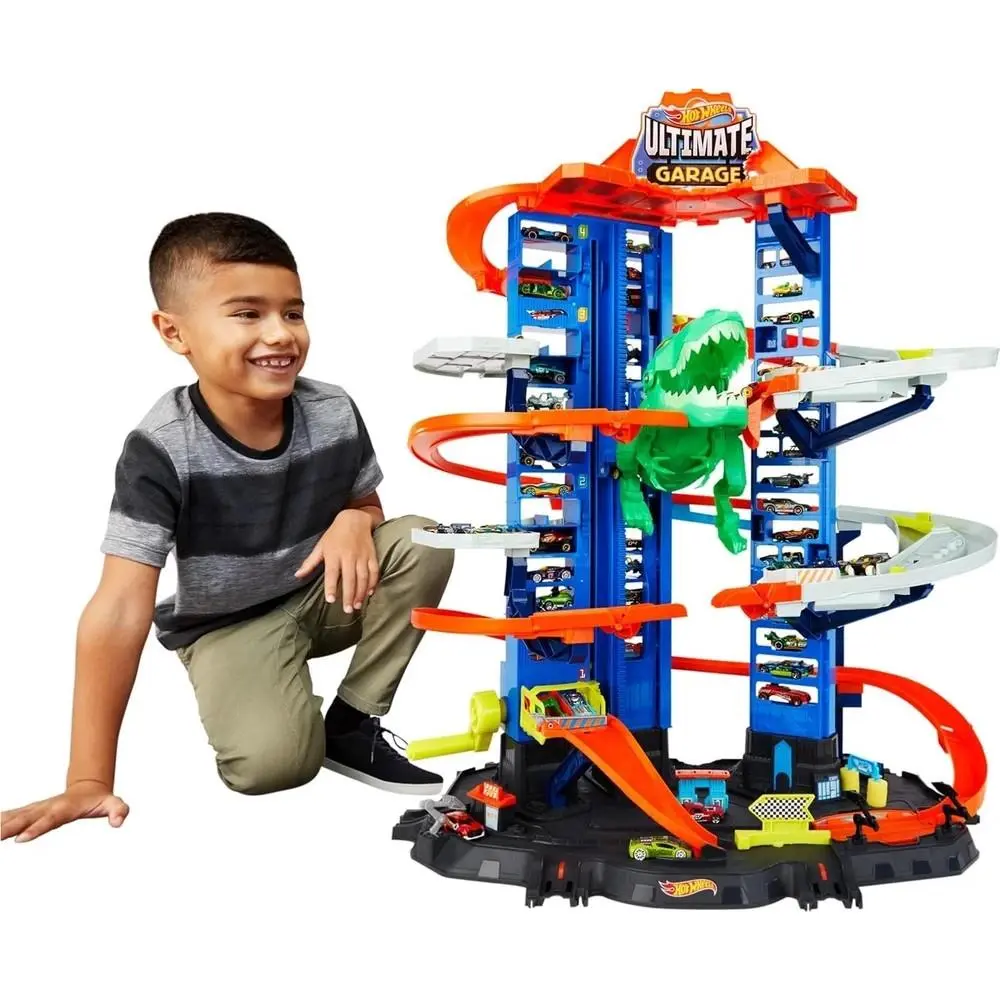 Hot Wheels City Robo T Rex Ultimate Garage Multi Level Stores 100 Cars