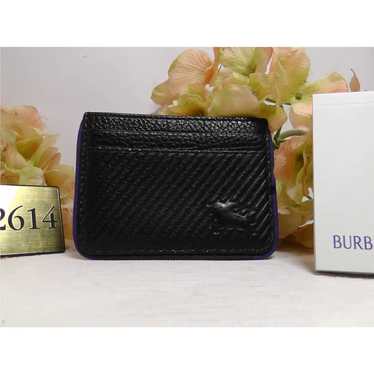Burberry Sandon Heritage Embossed Black Leather Card Case