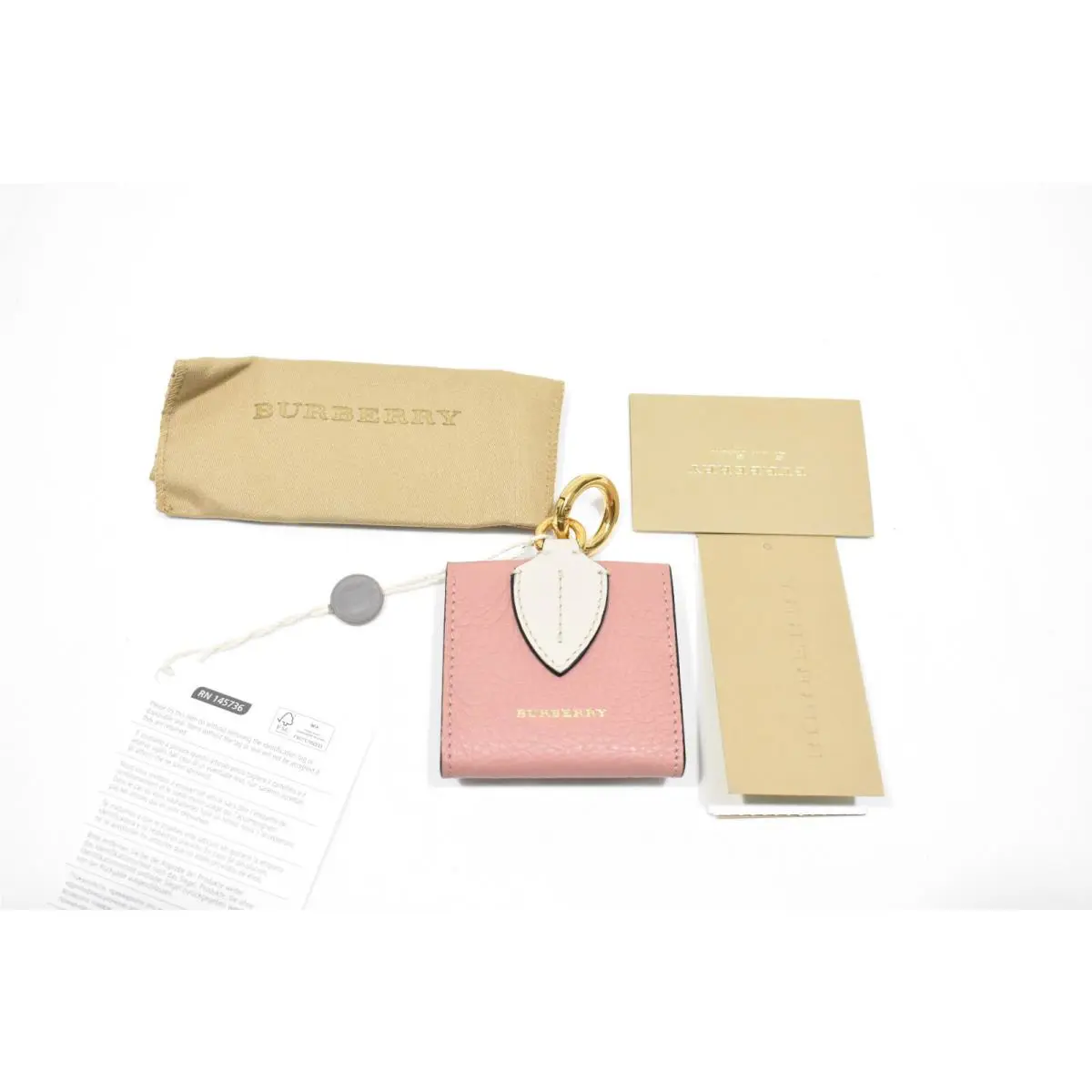 Burberry Pastel Pink Small Square Leather Key Chain Coin Case Charm Wallet