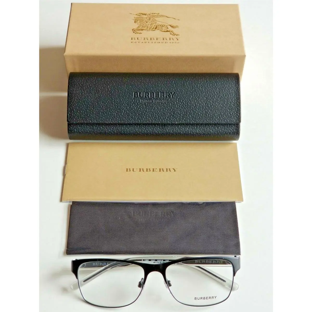 Burberry Men`s Black Eyeglasses with Clear Burberry Iconic Temples