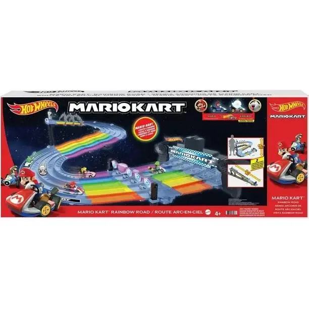 Hot Wheels Mario Kart Rainbow Road Race Track Set Lights Sounds