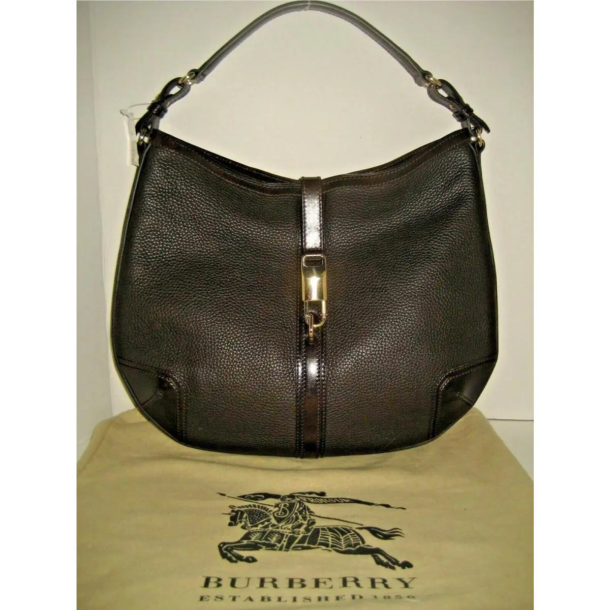 Burberry Willenmore Haymarket Line Hobo Brown Leather Shoulder Handbag