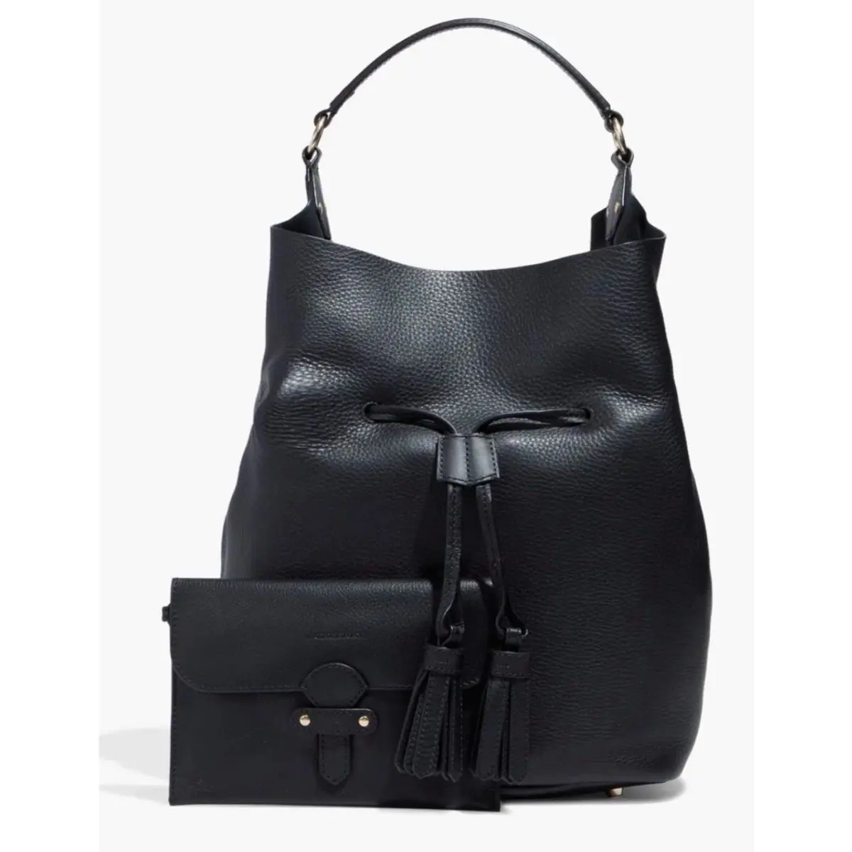 Burberry Black Tasseled Pebbled-leather Drawstring Bucket Bag