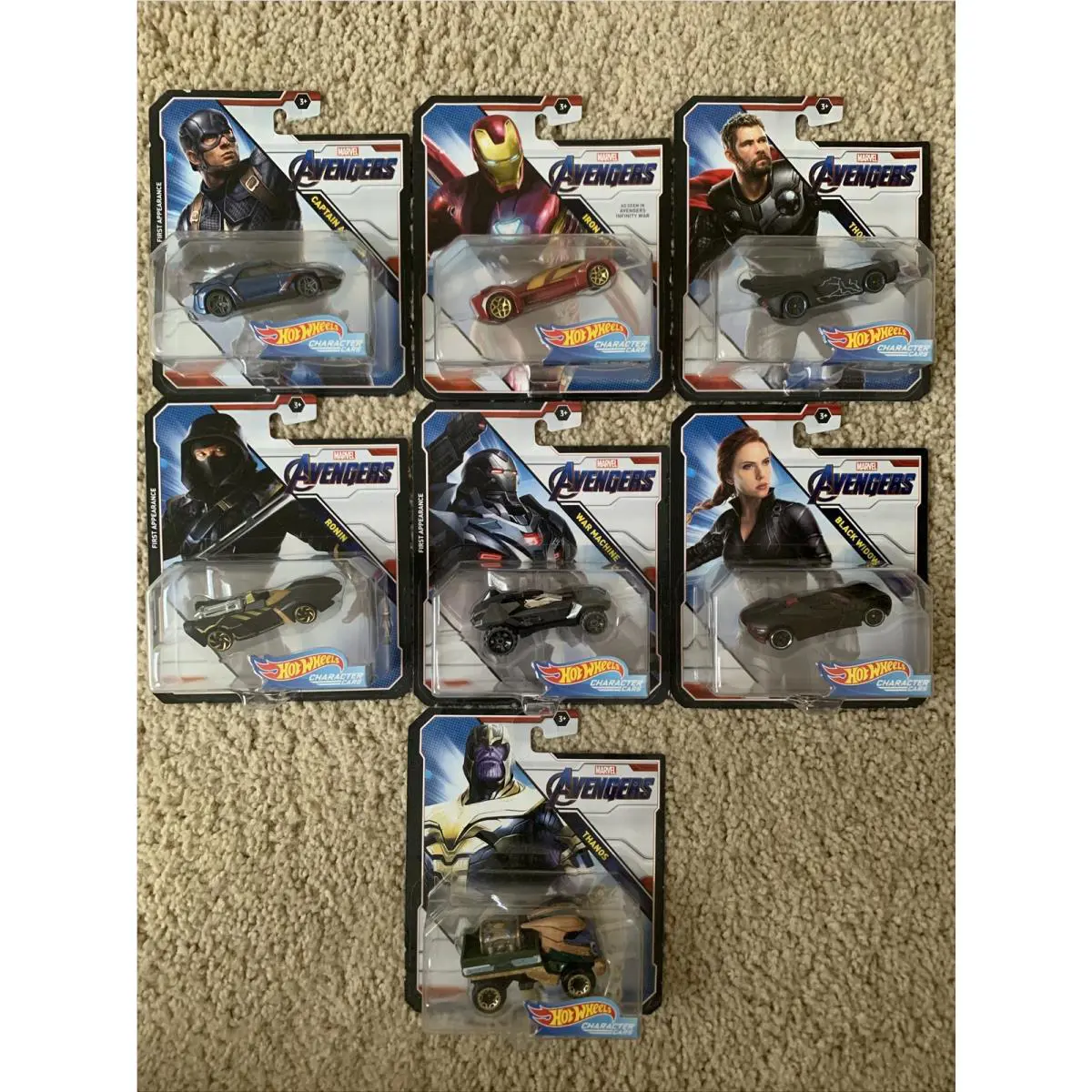 Hot Wheels Character Cars Avengers Compete Set of 7 by Mattel - Blue