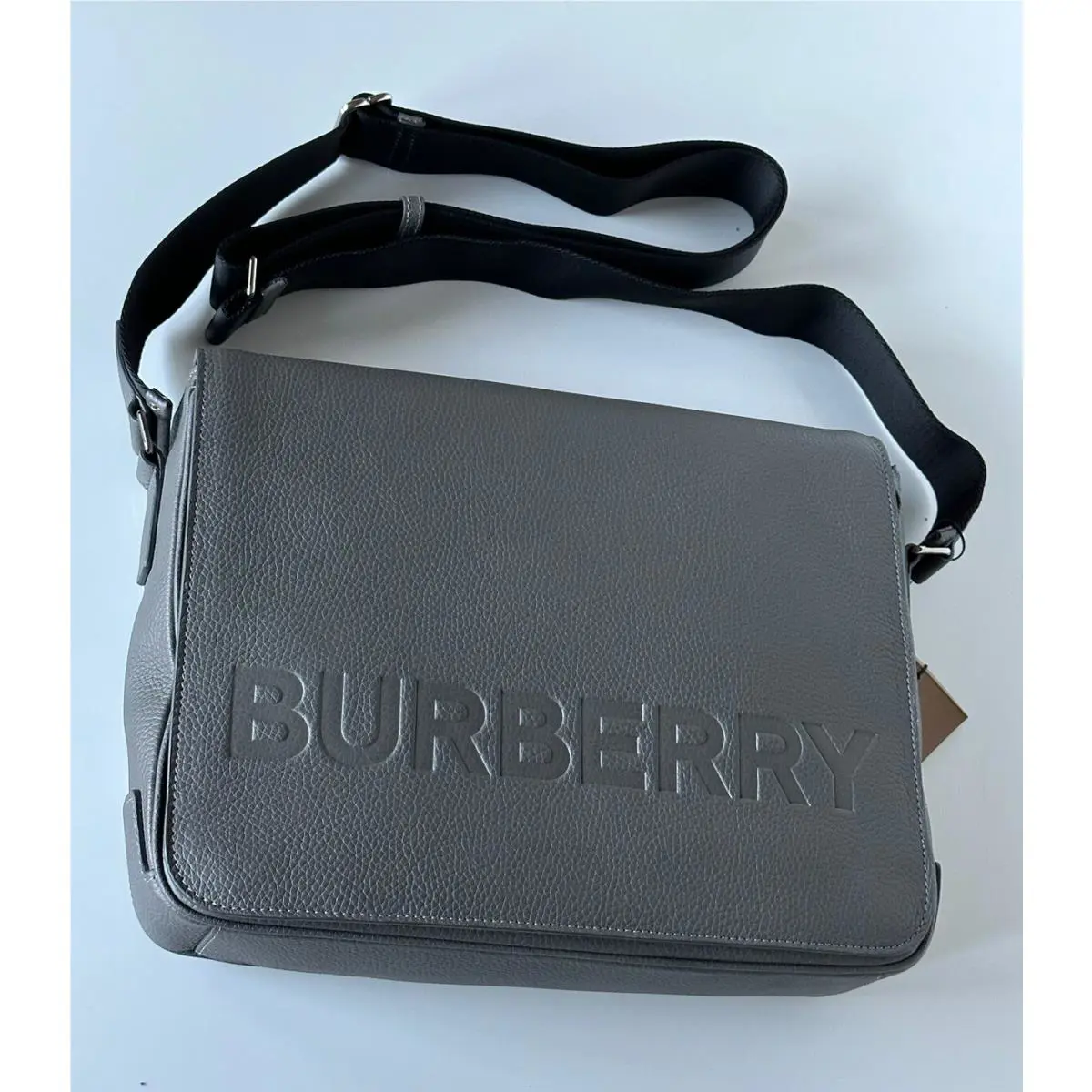 Burberry Bruno Leather Logo Charcoal Grey Messenger Bag 80528721
