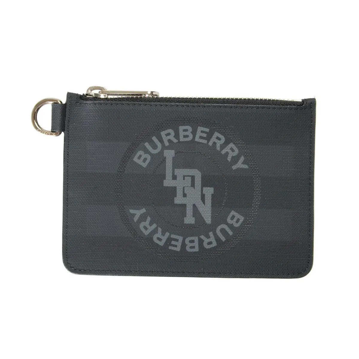 Burberry Unisex Alec Ktg Black Gray Textured Leather Zipped Keychain Wallet