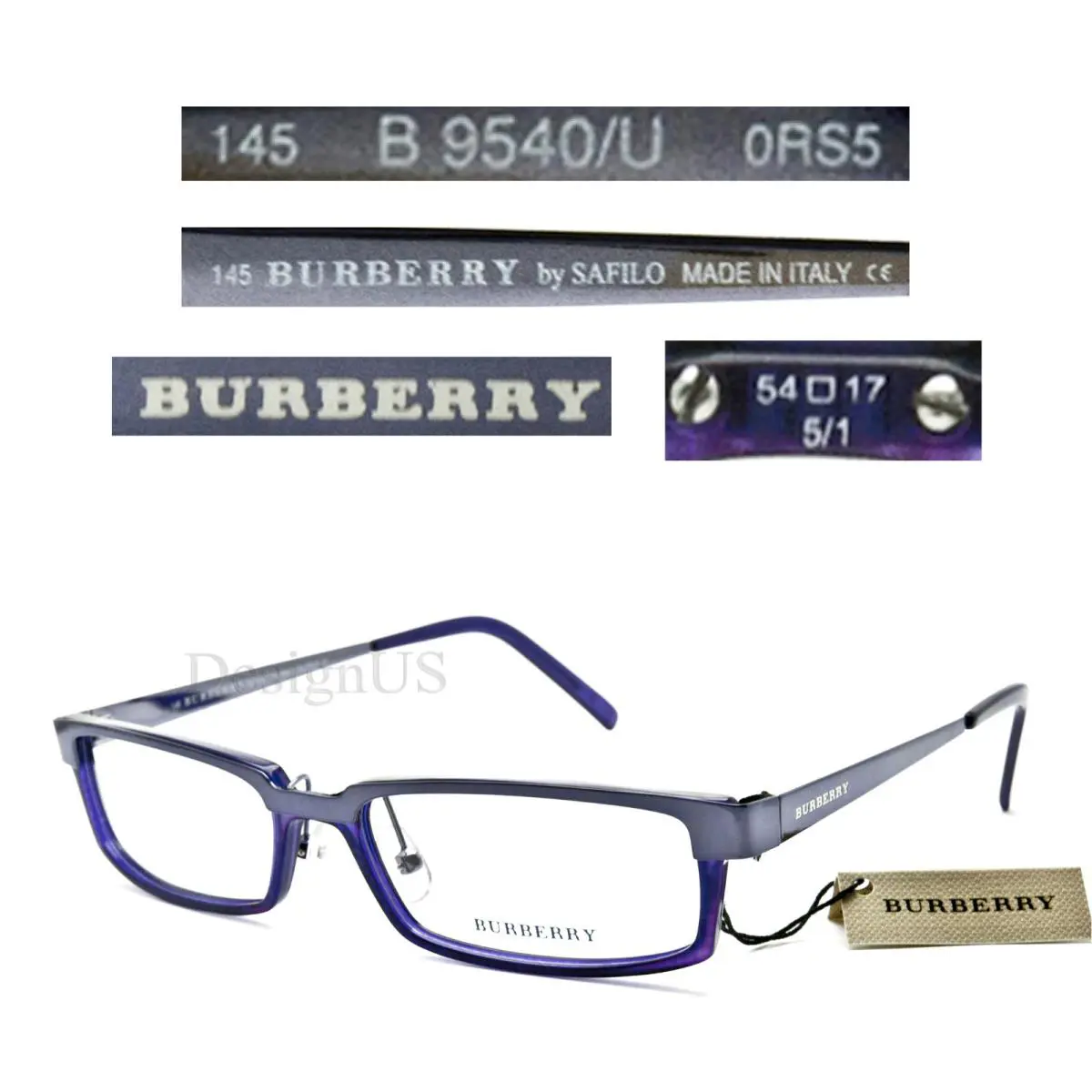 Burberry B 9540/U 0RS5 Violet 54/17/145 Eyeglasses Made in Italy
