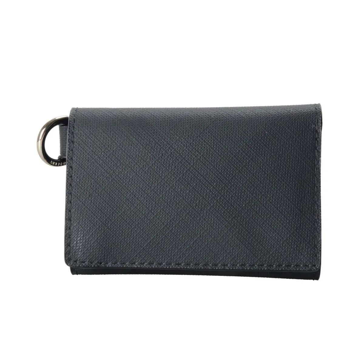 Burberry Unisex Fin KC0 Black Gray Textured Leather Keychain Bifold Wallet