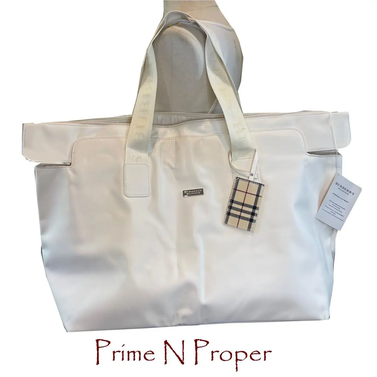 Vintage Burberry Fragrance Beige Duffle Tote Bag Novacheck Tag