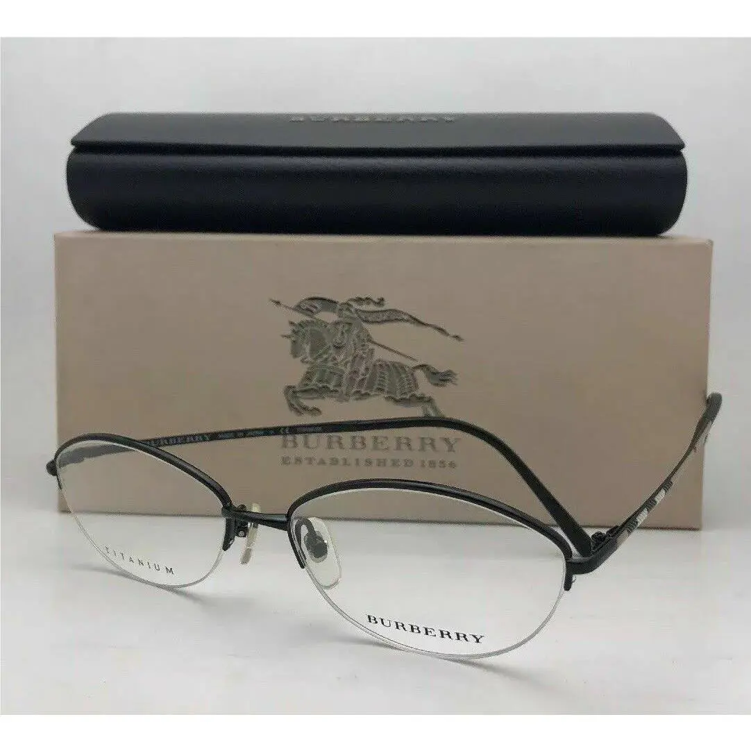Burberry Eyeglasses B 1263TD 1001 53-16 Black Burberry Plaid Semi-rimless