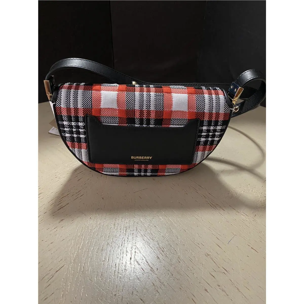 Burberry Olympia Tartan Knit Saddle Bag Red/multi Italy