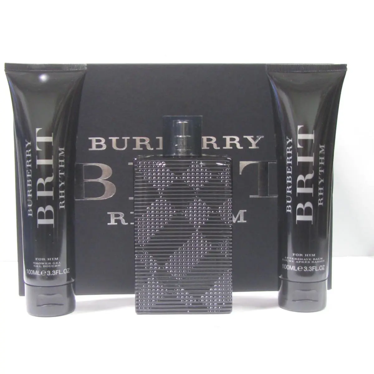Burberry Brit Rhythm For Him Set 3 oz Edt Spray + 3.3 oz Asb + 3.3 oz Shower Gel
