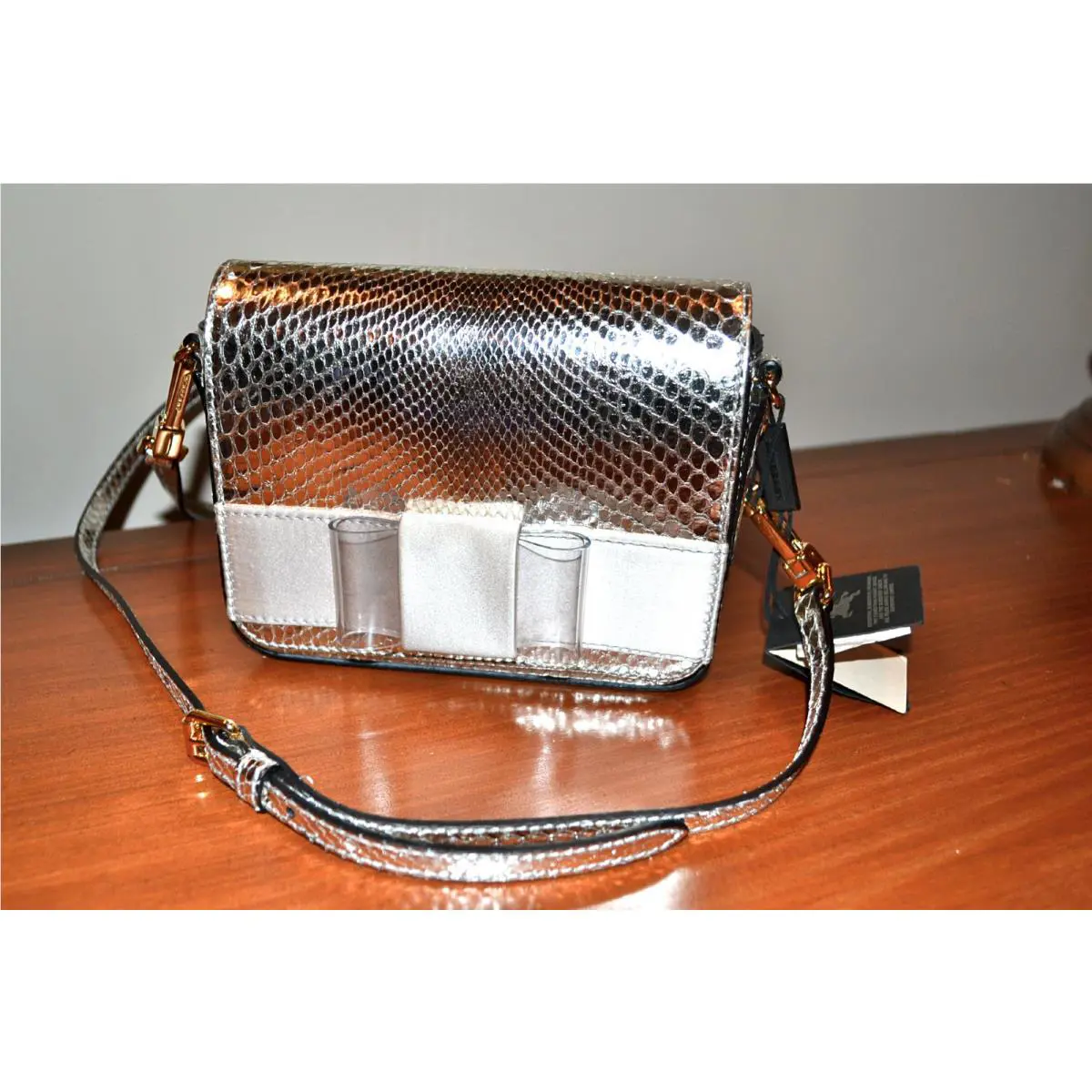 Burberry Berkeley Snakeskin Silver Crossbody Bag Mini Purse