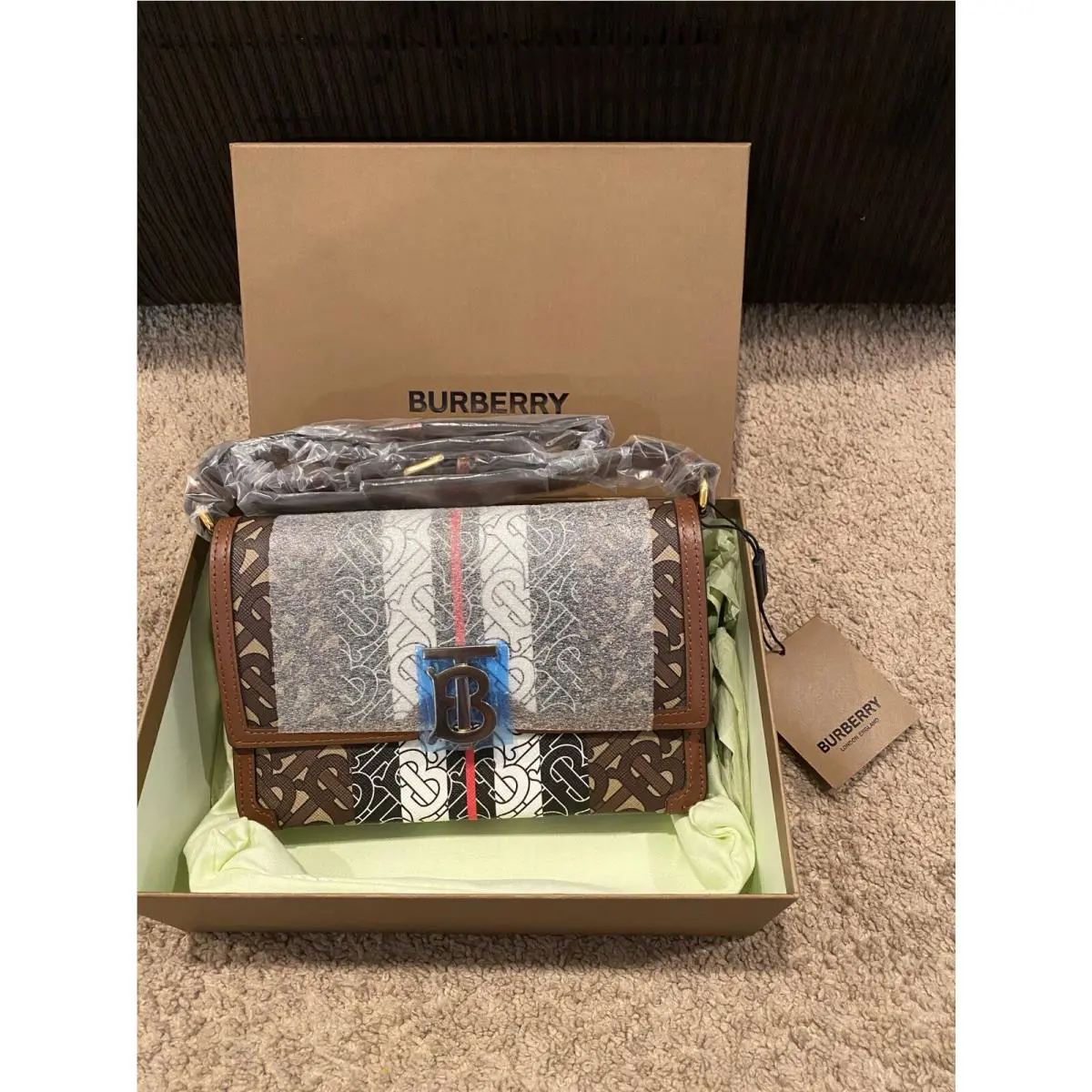 Burberry Small Monogram Stripe E-canvas Crossbody Bag