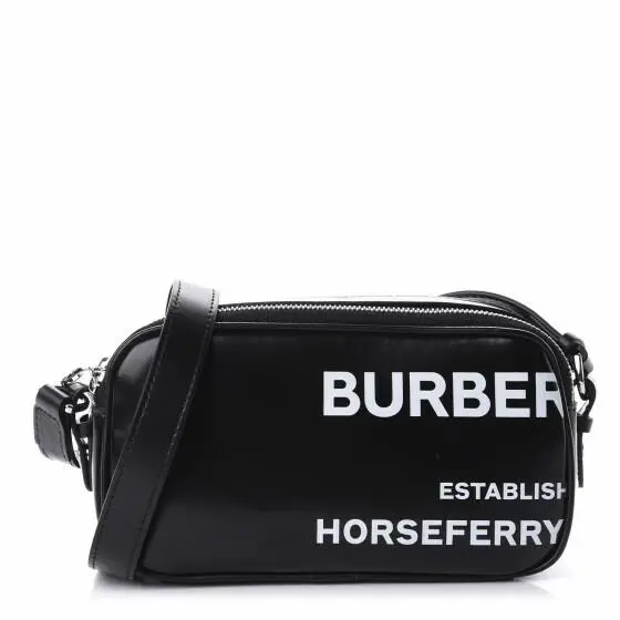 Burberry Coated Canvas Horseferry Print Micro Camera Bag Black Made in Italy