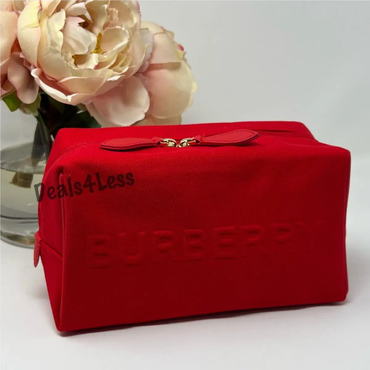 Burberry Bag Embossed Logo Canvas Clutch Makeup Case Cosmetic Pouch Red