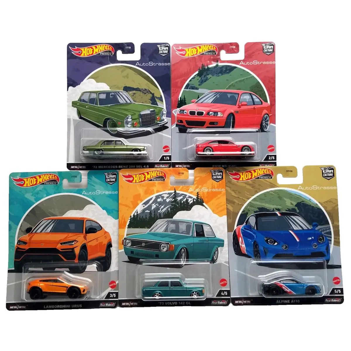 Hot Wheels Car Culture Autostrasse Die Cast Car Set of 5 Lamborghini Urus 3/5+