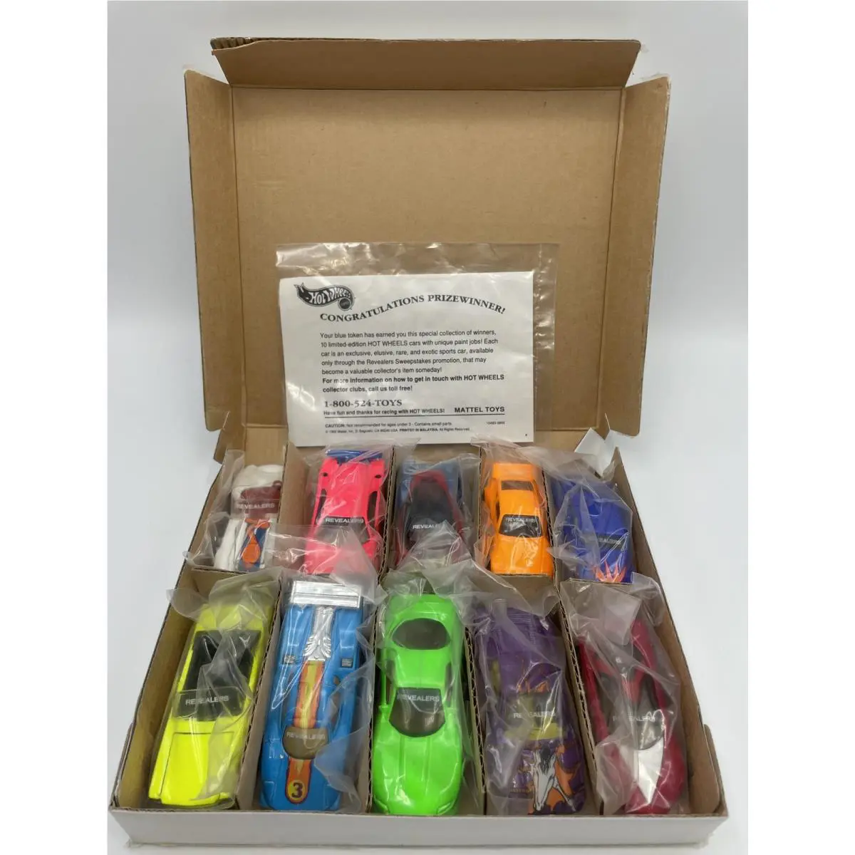Vintage Hot Wheels Revealers Blue Token Winner 10 Car Set with Certificate 1992