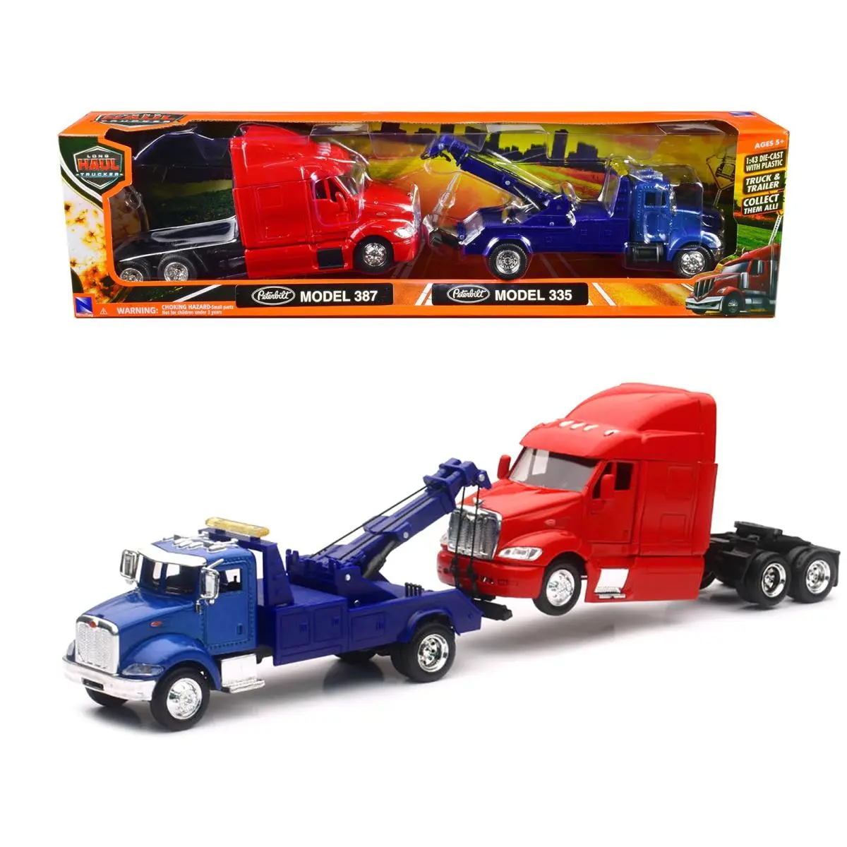 Peterbilt Model 335 Tow Truck Blue Peterbilt Model 387 Cab Red Set of 2 Pieces