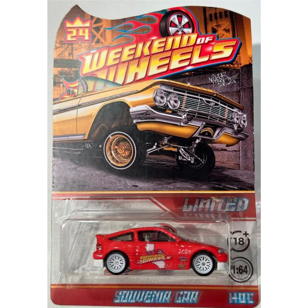 2024 Hot Wheels Sacramento Convention Honda Crx. Souvenir Car Red Limited