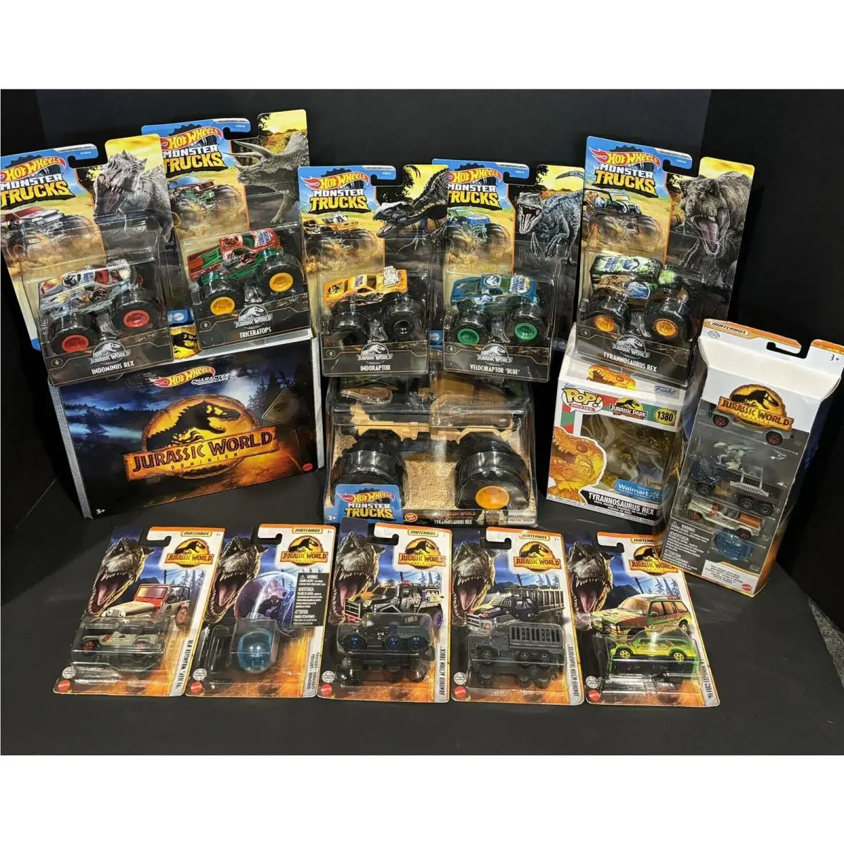 Jurassic World Mega Lot-t-rex 1:24 Truck H.w. 5 Car Set Funko Pop 5 1:24 Trucks