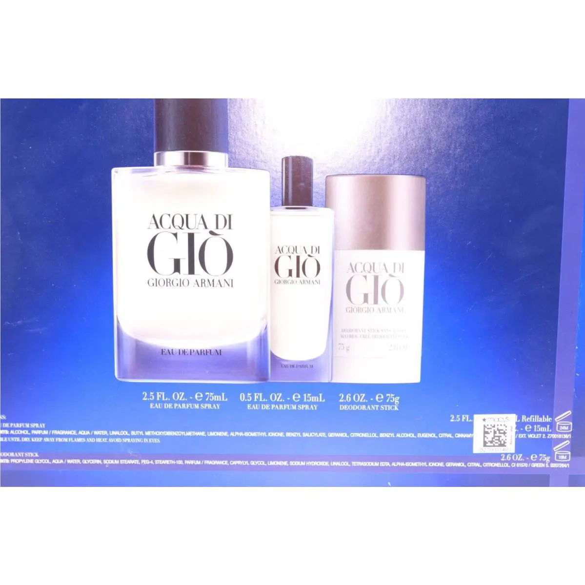 Giorgio Armani Acqua Di Gio Profondo Eau De Parfum 2.5 Oz .5oz Deodorant Set