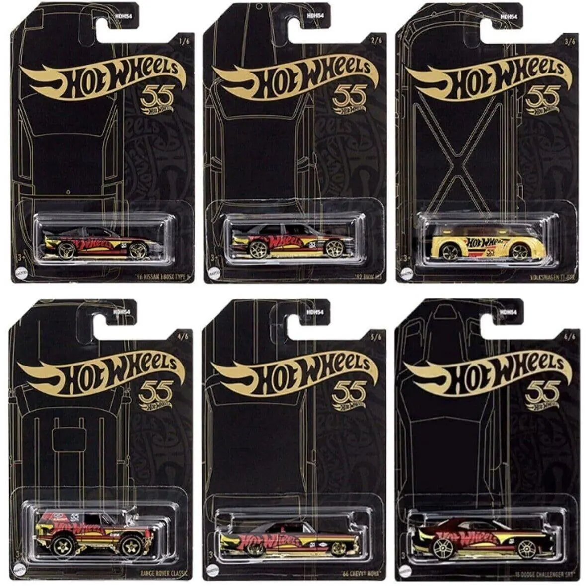 2023 Hotwheels 55th Anniversary Pearl Chrome Complete 6 Cars Set - Premium