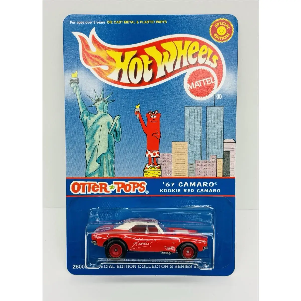 Hot Wheels Otter Pops Kookie Red `67 Camaro Twin Towers w/ Protector