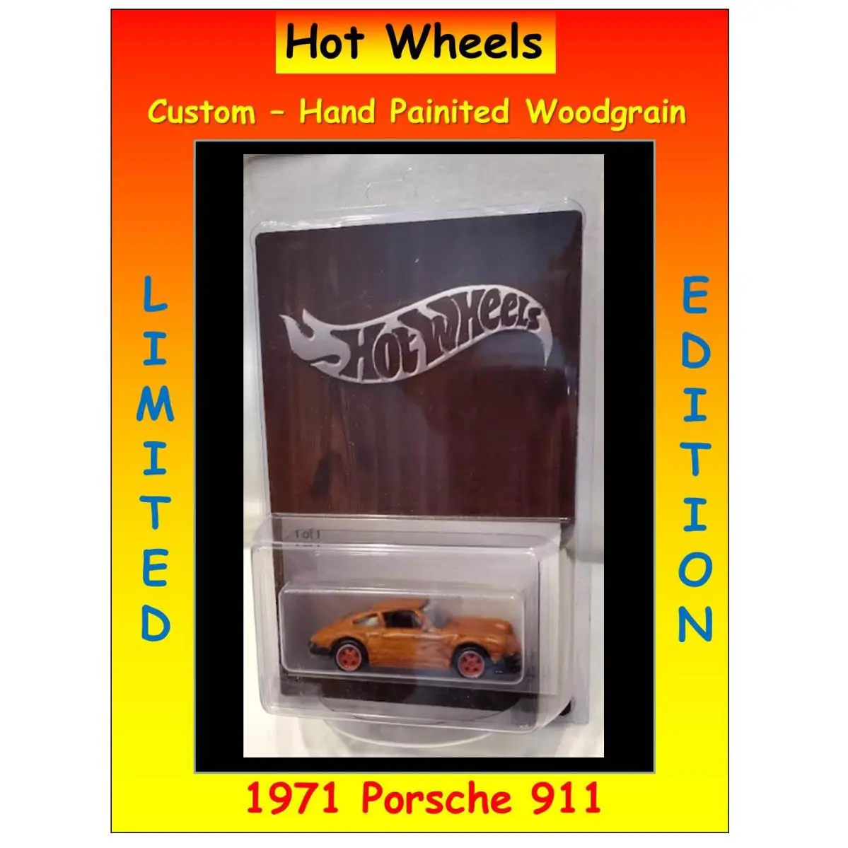 Hot Wheels Custom Hand Painted Wood Grain 1971 Porsche 911 1 of 1 Made RR