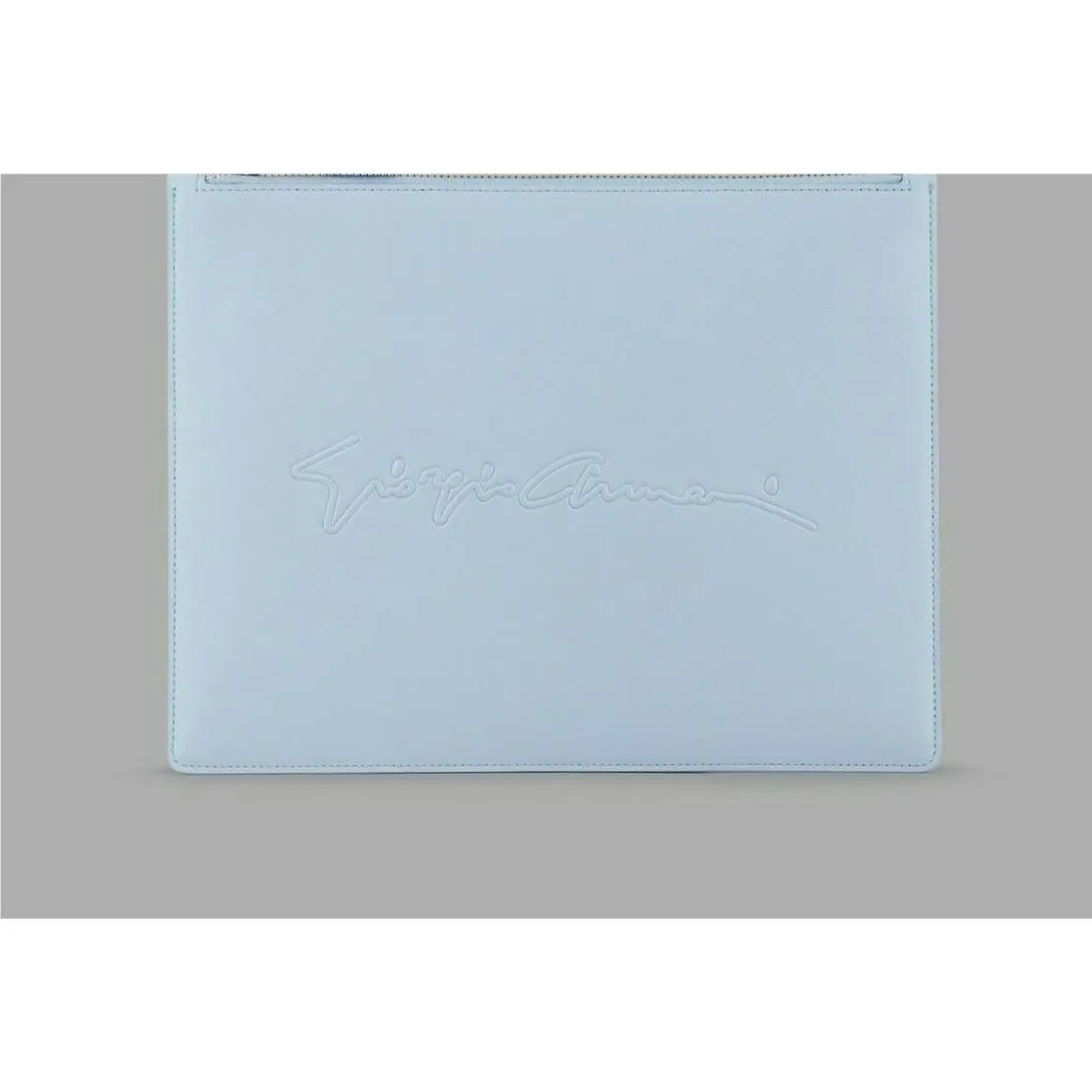 Giorgio Armani Women`s Light Blue Bovine Leather Etched Signature Pochette Pouch