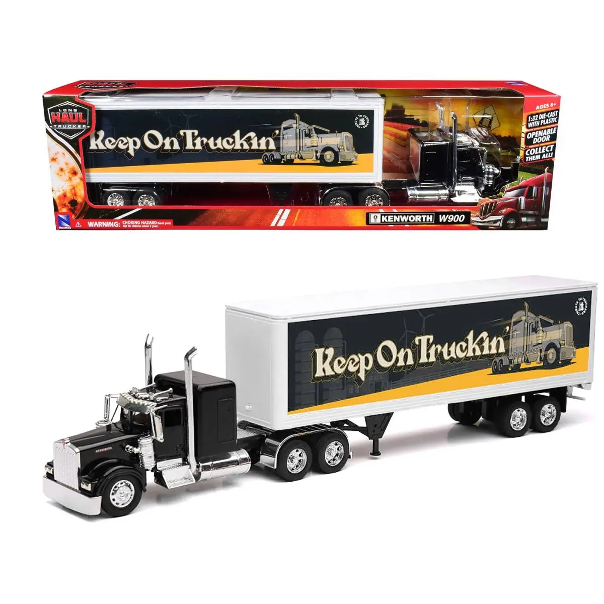 Kenworth W900 Truck Black with Dry Van Trailer Series 1/32 Long Haul Truckers