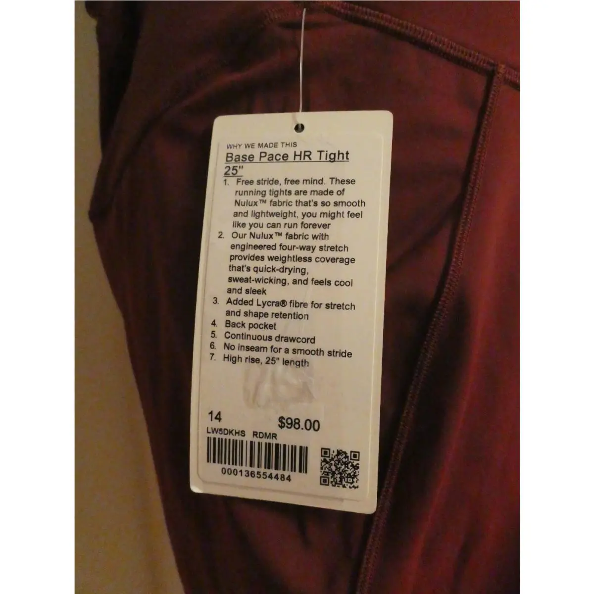Lululemon clothing - burgundy 22