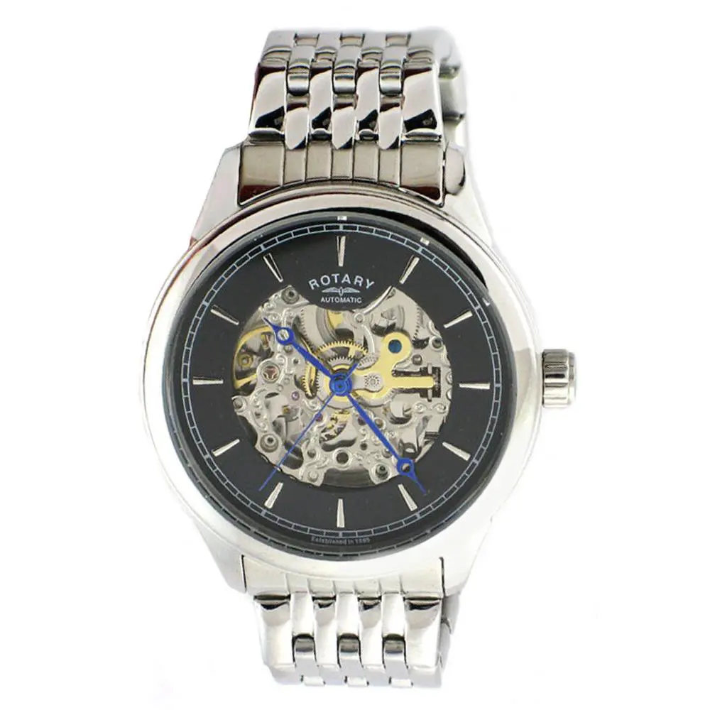 Mens Black Skeleton Dial Stainless Steel Bracelet Watch GB00162/04 by Rotary