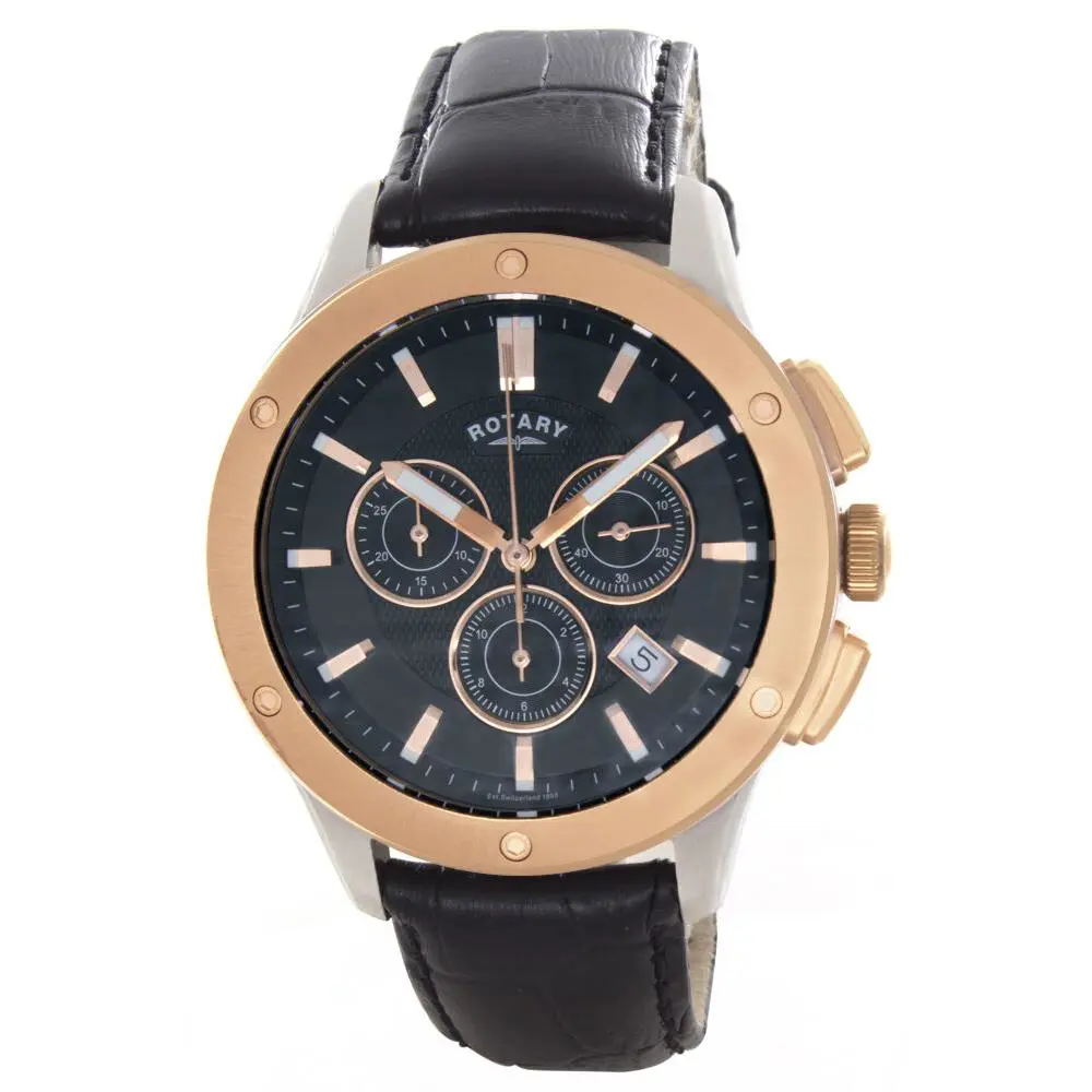 Men`s Dark Grey Dial Black Leather Strap Watch GS02757/57 42mm by Rotary