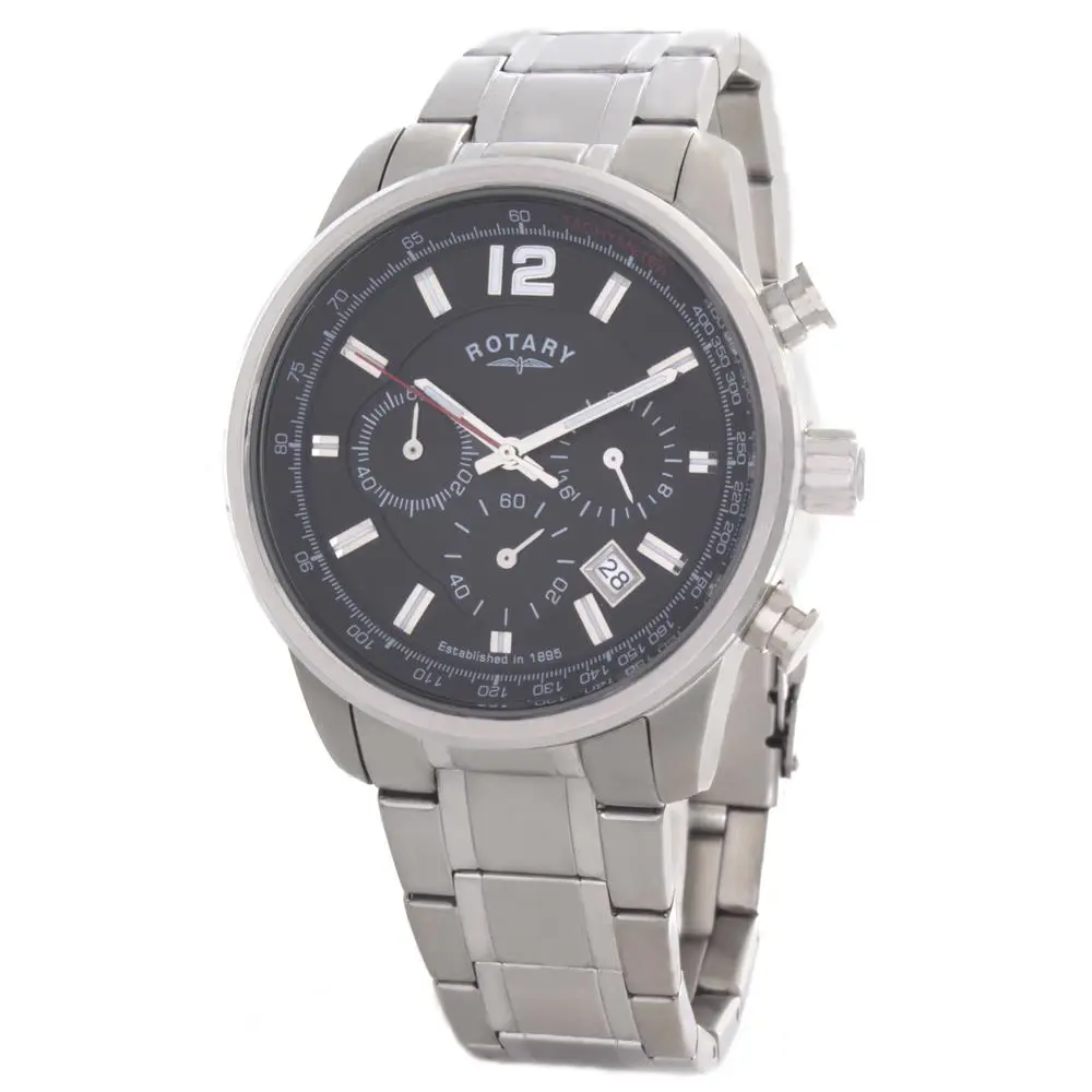 Mens Black Dial Stainless Steel Bracelet Chronograph Watch GB00421/04 by Rotary