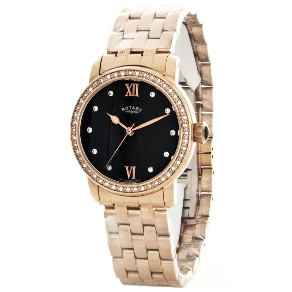 Women`s Rose Gold-plated Black Dial Watch LB00122/13 by Rotary