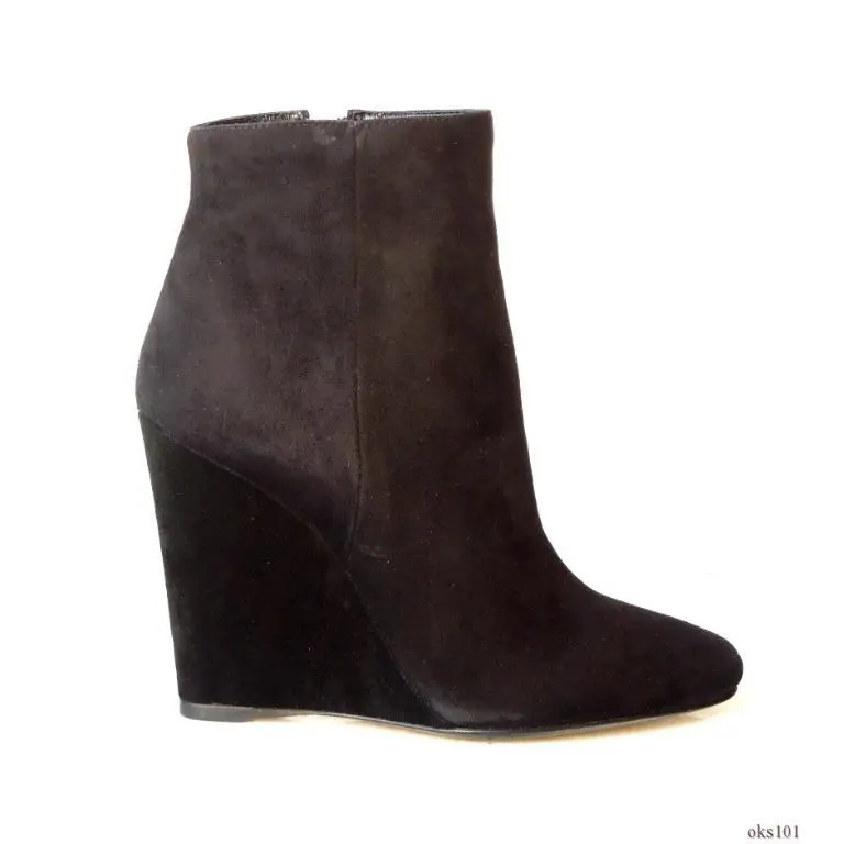 Prada Black Suede 40 10 Slim Wedge Heel Ankle Boots Shoes Gorgeous