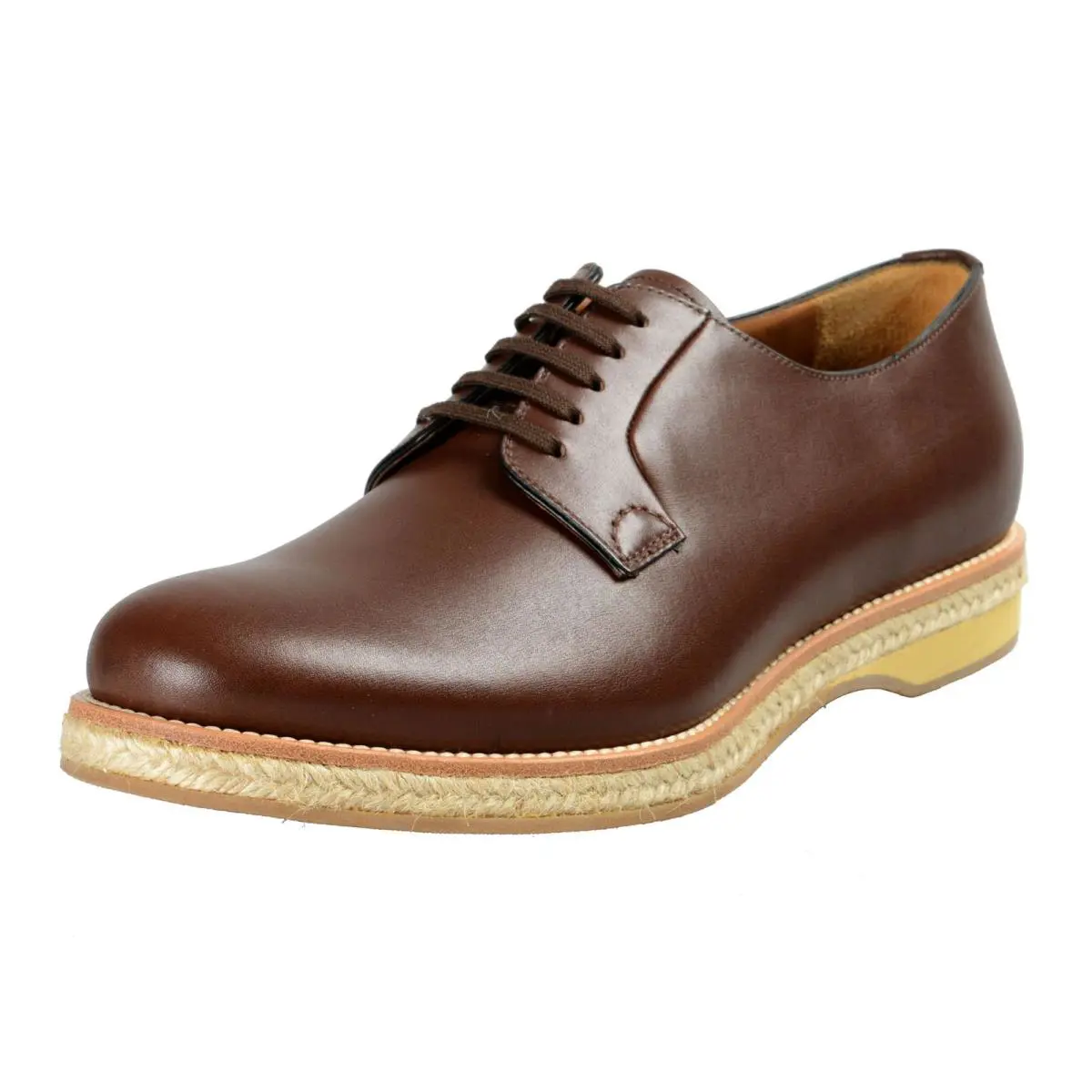 Prada Men`s Deep Brown Leather Casual Oxfords Shoes Sz 9 9.5 10 10.5 11 11.5 12 - Deep Brown