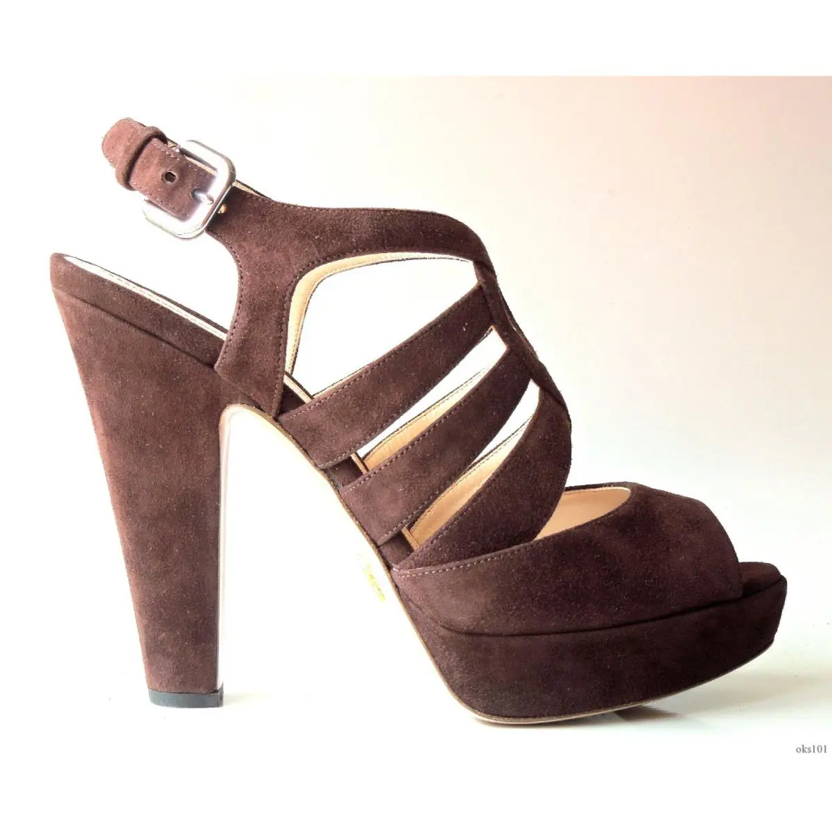 Prada Dark Brown Suede Open-toe Strappy Pumps Heels Shoes 40 US 10