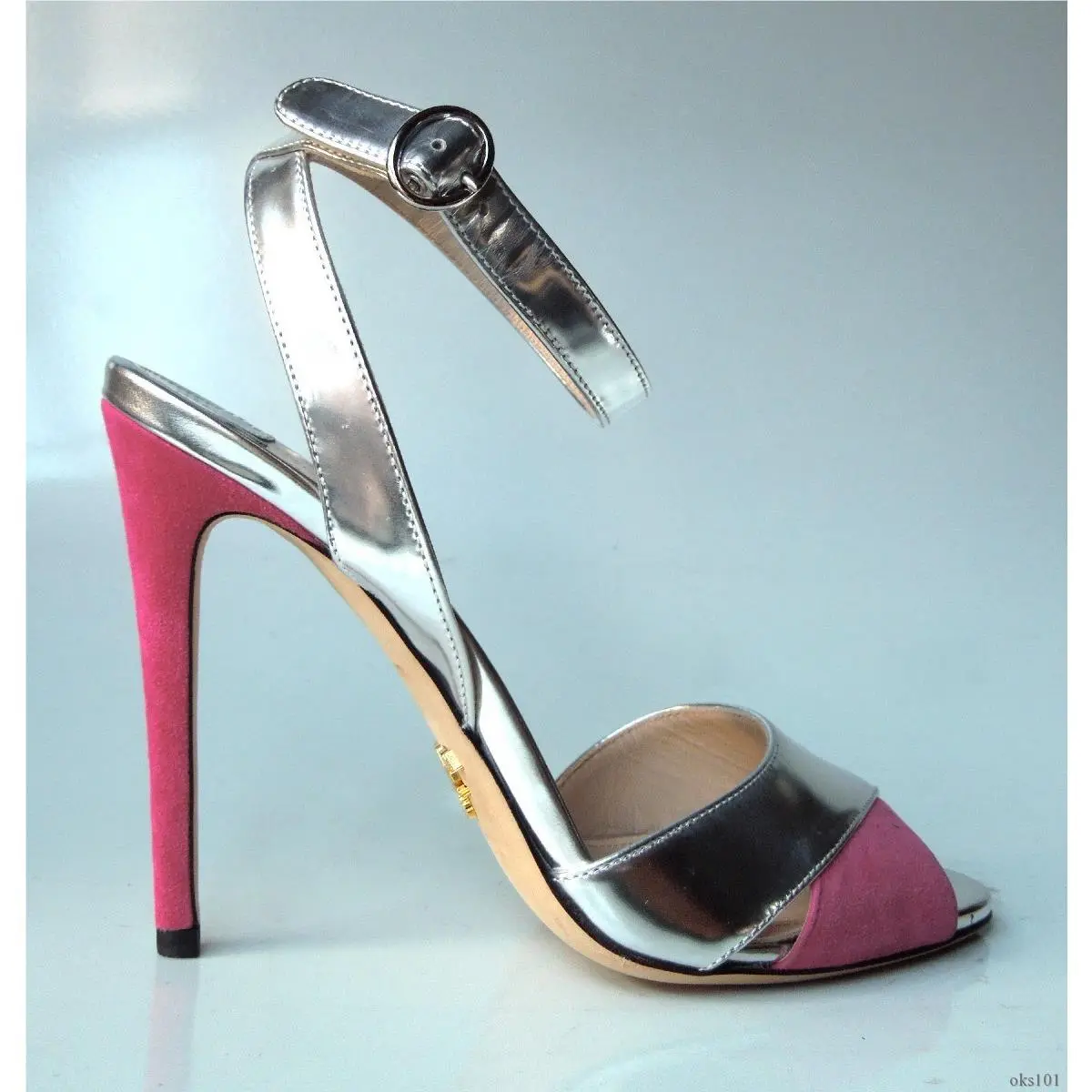 Prada Silver Pink 2-tone Open-toe Ankle Strap Heels Shoes Bachata